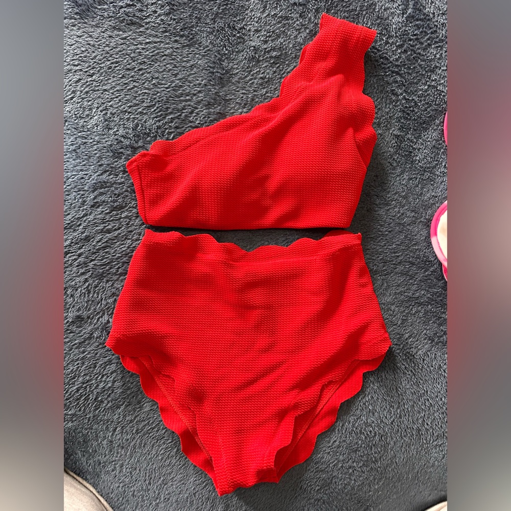 Size small high waisted one shoulder red bikini